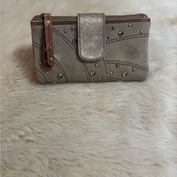 Fossil Gray and Brown Studded Wallet - Picture 1 of 6